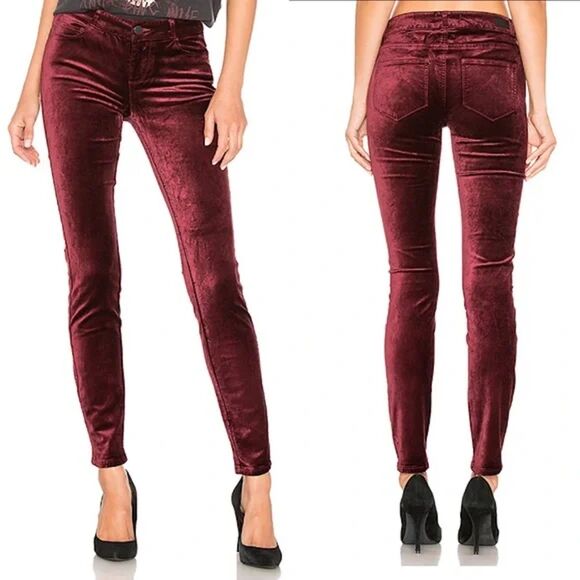 PAIGE "Hoxton Ultra Skinny" Dark Currant Maroon High Rise Velvet Jeans, Size 26 - Picture 3 of 14